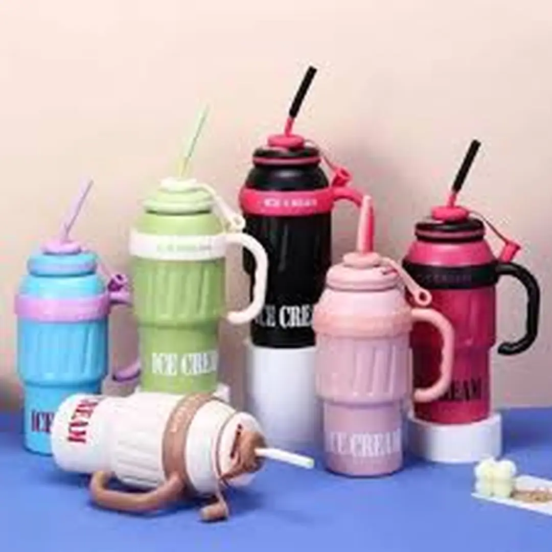 1000ml Stainless Steel Ice Cream Tumbler with Straw & Handle