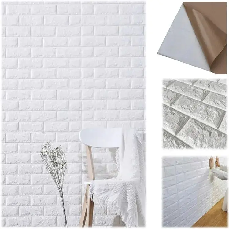3D White Brick Wall Stickers Peel and Stick 70x77cm