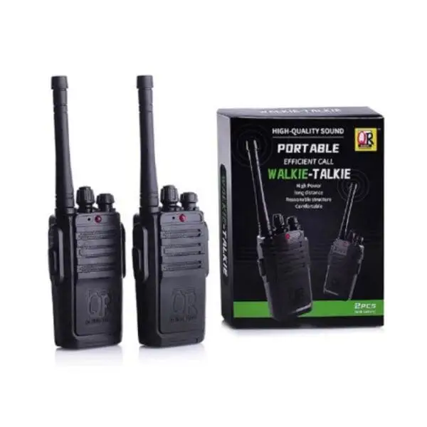 Portable Black Walkie Talkie Pair with Batteries