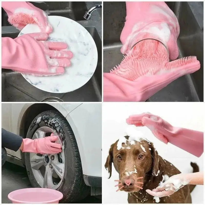 Reusable Silicone Waterproof Cleaning Gloves for Kitchen,