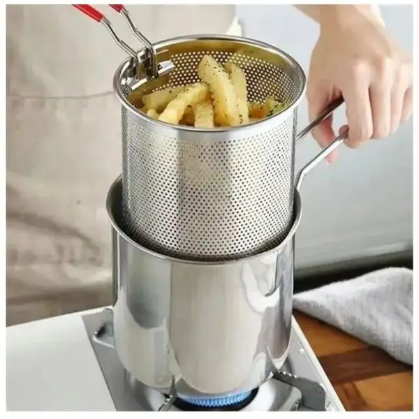 Stainless Steel Deep Frying Pot With Strainer 1.2L Capacity