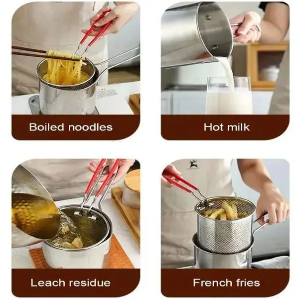 Stainless Steel Deep Frying Pot With Strainer 1.2L Capacity