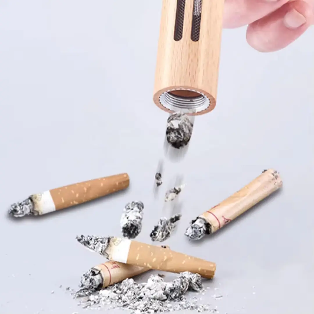 Portable Wooden Car Ashtray with Anti-Soot Cover