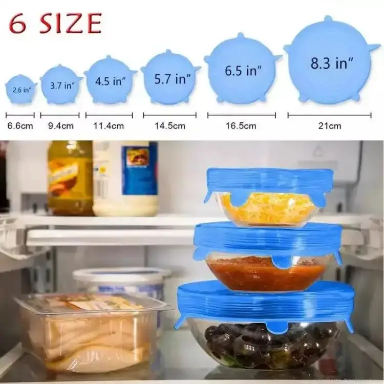 6Pcs Reusable Silicone Stretch Lids for Food, Cookware
