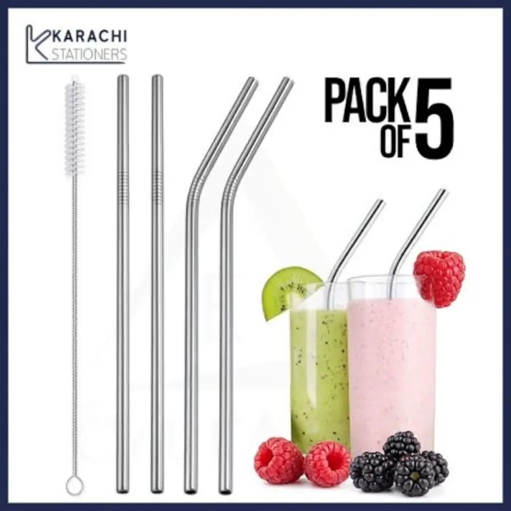 Pack of 5 Stainless Steel Reusable Drinking Straws