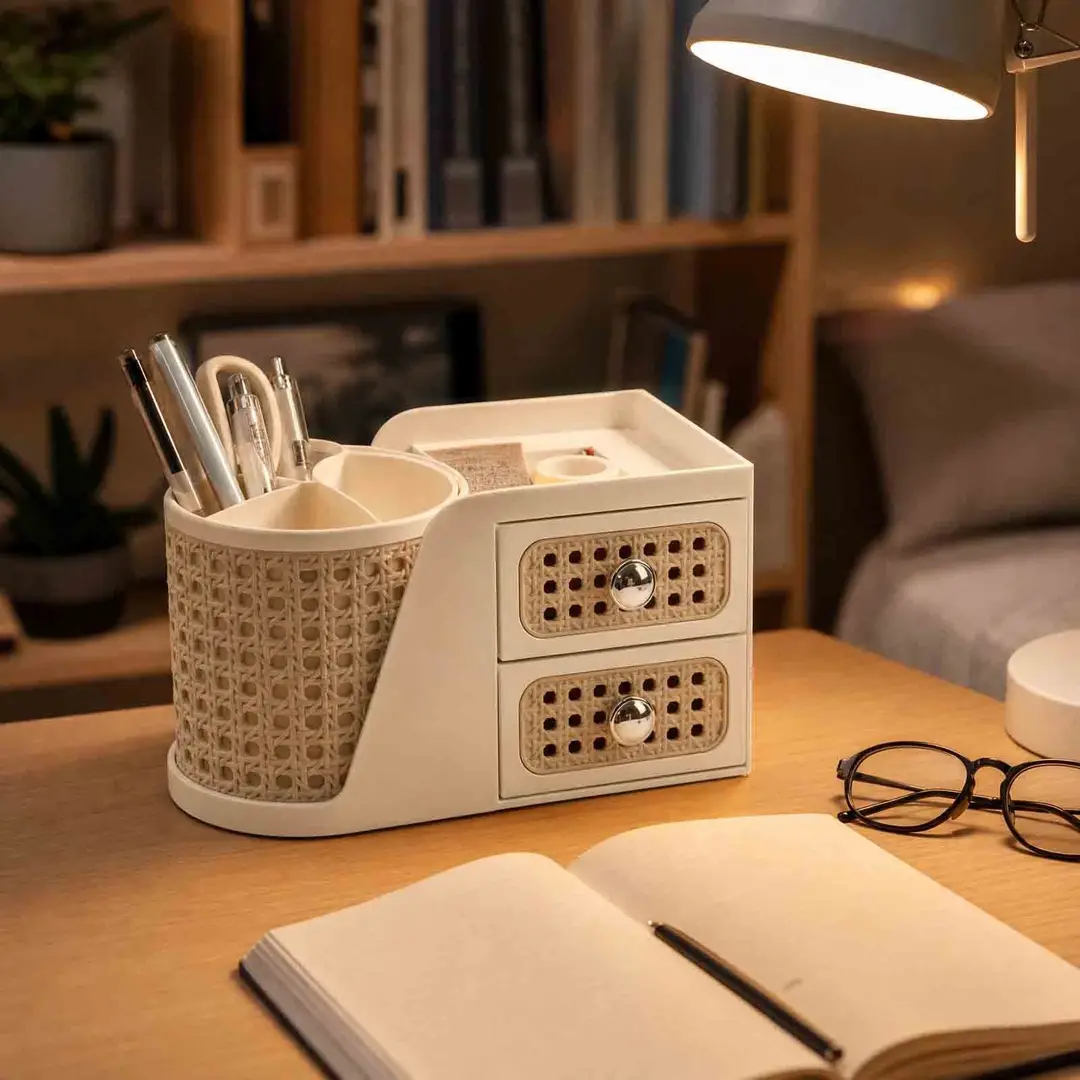 Cosmetic Storage Box Rotating Double Layer Shelf Pen Holder