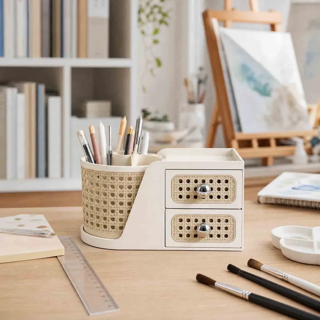Cosmetic Storage Box Rotating Double Layer Shelf Pen Holder