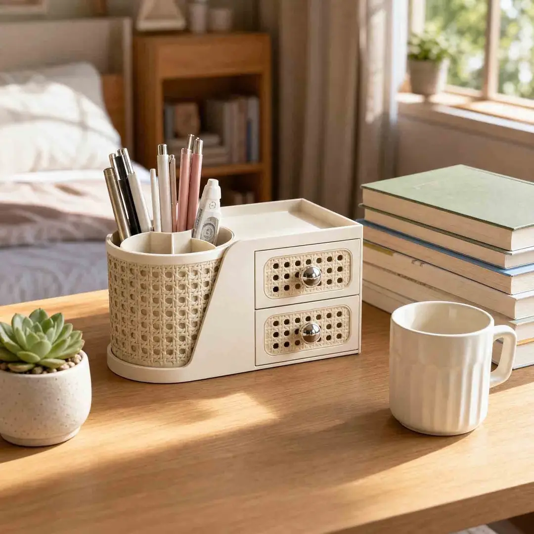 Cosmetic Storage Box Rotating Double Layer Shelf Pen Holder