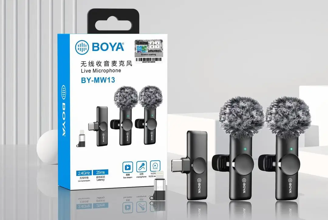 Boya Dual Mic with Wind Muff, Type-C & iPhone Compatible