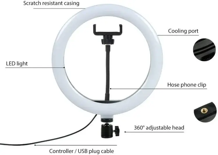26CM LED Ring Light with Mobile Holder, 3 Colors