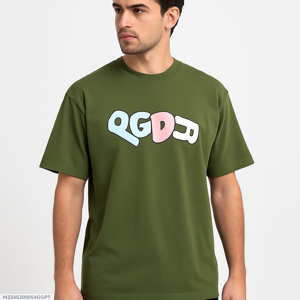 Men Green Printed Cotton T-Shirt Round Neck Medium to XL