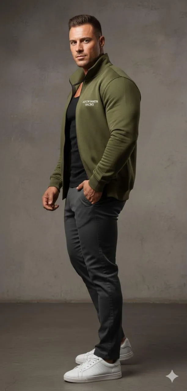 Men's Green Fleece Hoodie Full Zip Warm Casual Wear
