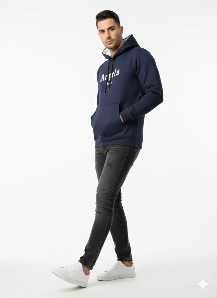 Men's Blue Fleece Hoodie with "Angels" Logo