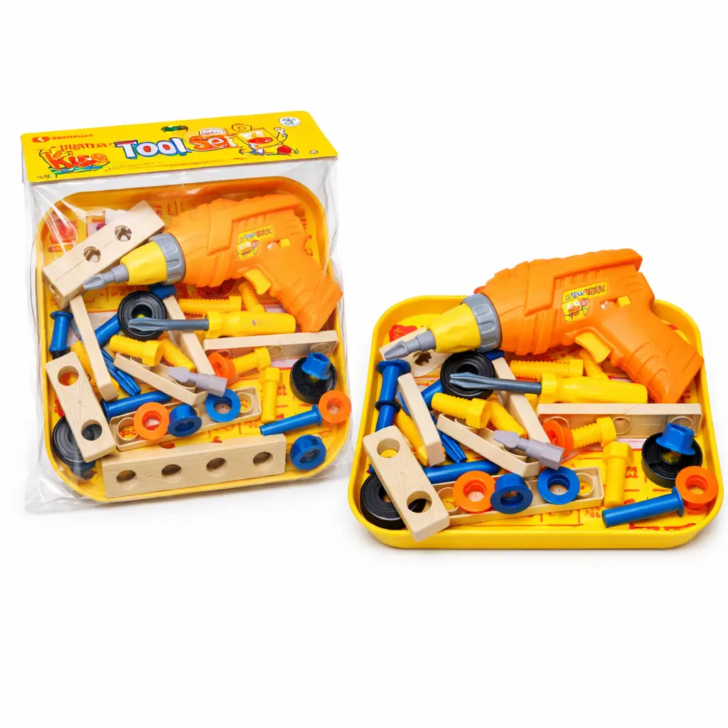 Drill set Construction Toolbox with Realistic Assembly Tools