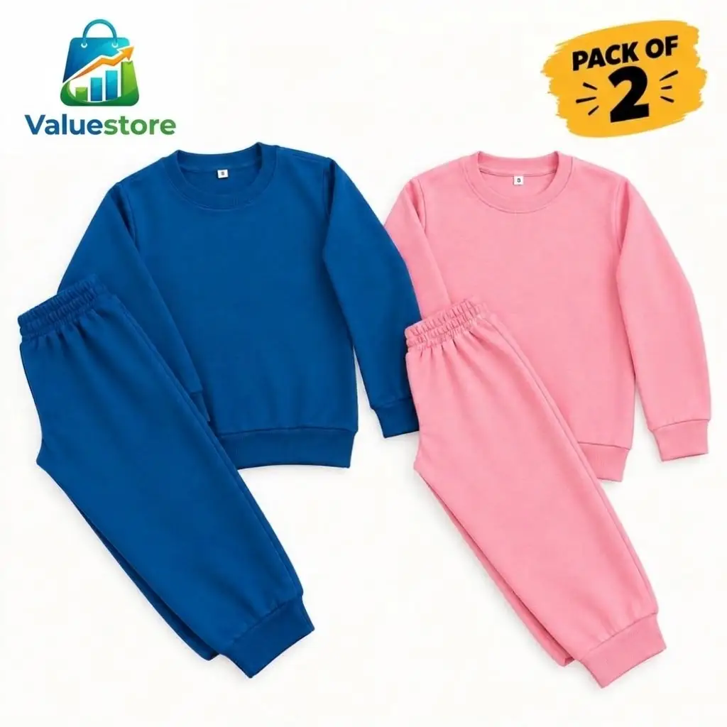 2 Pcs Girl's / Boy's Fleece Plain Sweatshirt Tracksuit