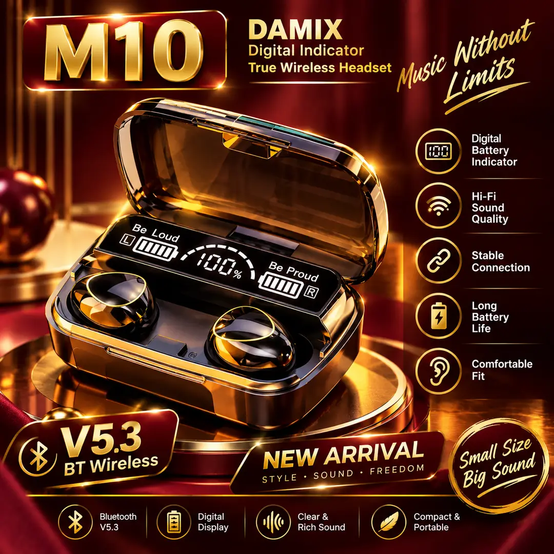 M10 Earbuds Black upto 280hr Standby Battery 5.3 Bluetooth