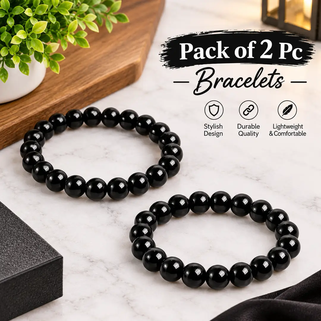 Pack of 2 Black Beaded Bracelets for Men & Women |