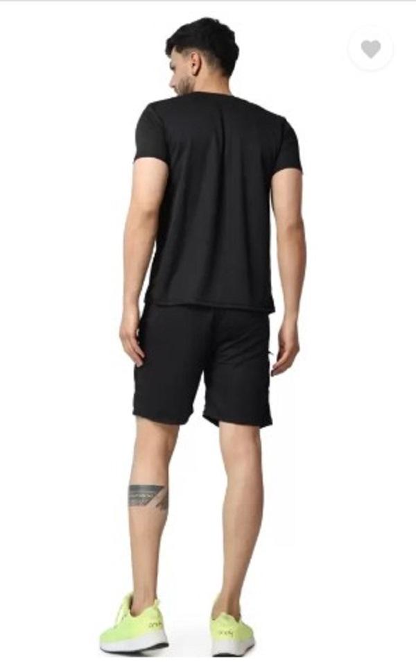 Men Printed Dri Fit Tracksuit Black Greek Key Shorts Set
