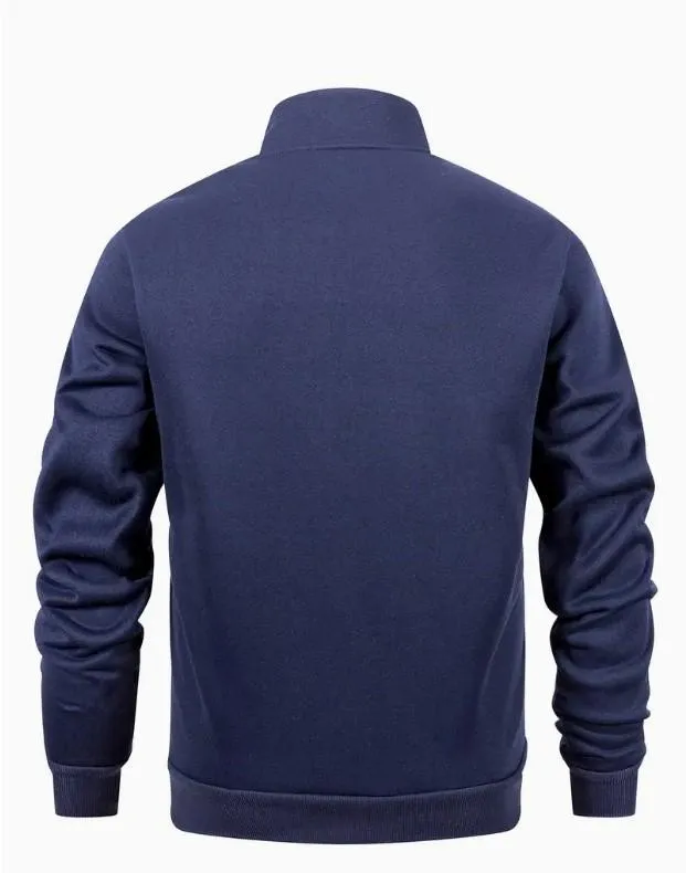 Men Fleece Zipper Track Suit Blue White T-Shirt Set