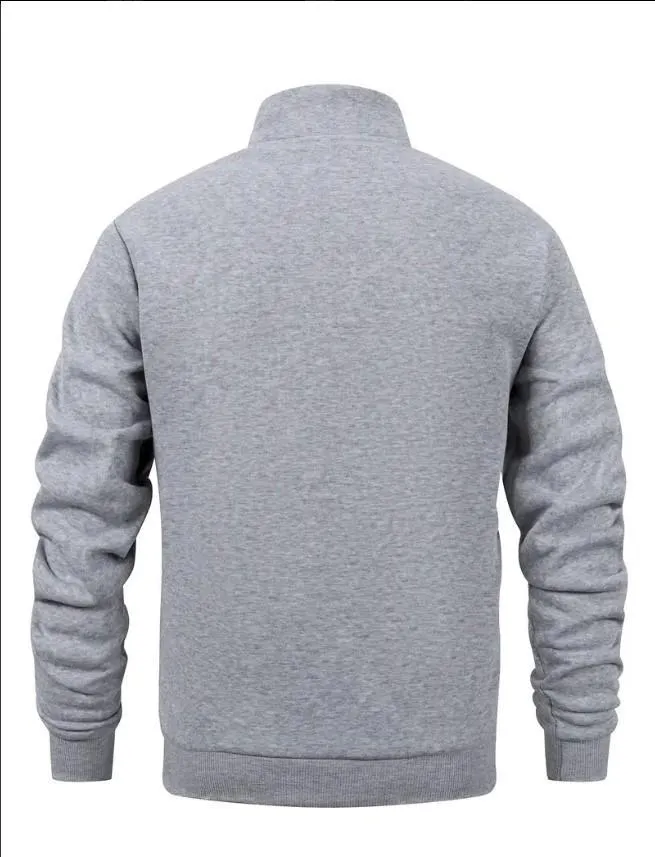 Men Fleece Zipper Track Suit Grey Free T-Shirt Set