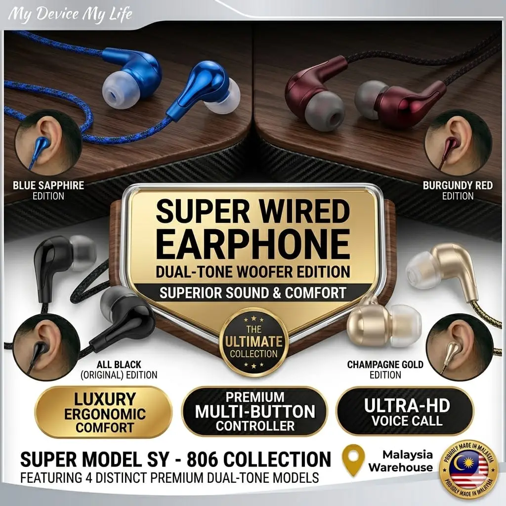 Champagne Gold & Sapphire Blue Premium Earphones Mic
