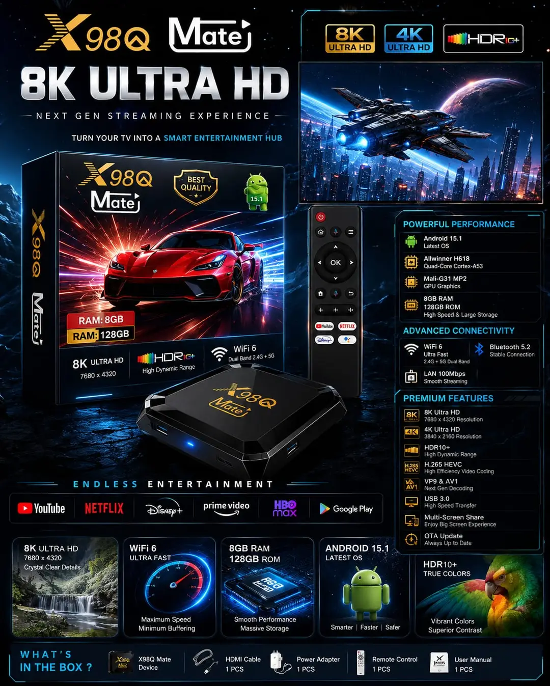 X98Q Mate 8K Android TV Box Ultra HD Smart Media Player