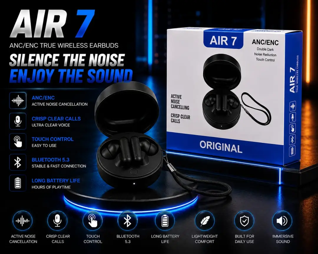 Pack of 2 Air 7 Wireless Earbuds Blue and Orange Pair