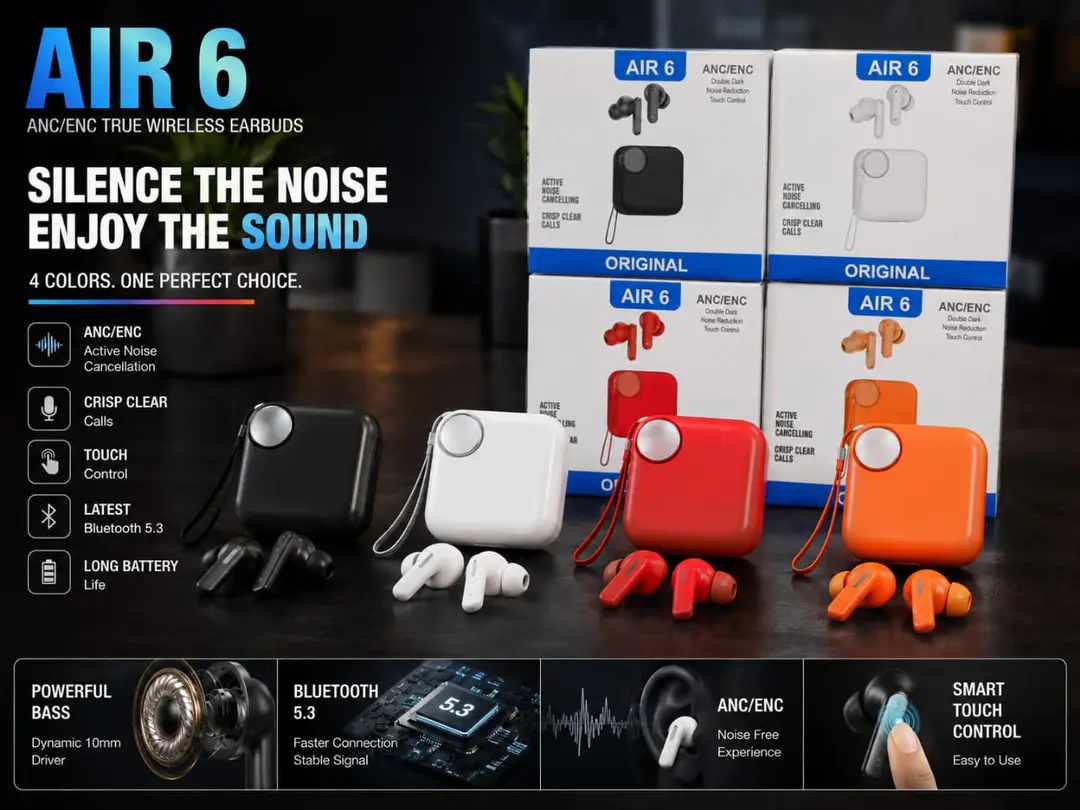 Air 6 Wireless Buds Heavy Bass Stereo Sound Earphones