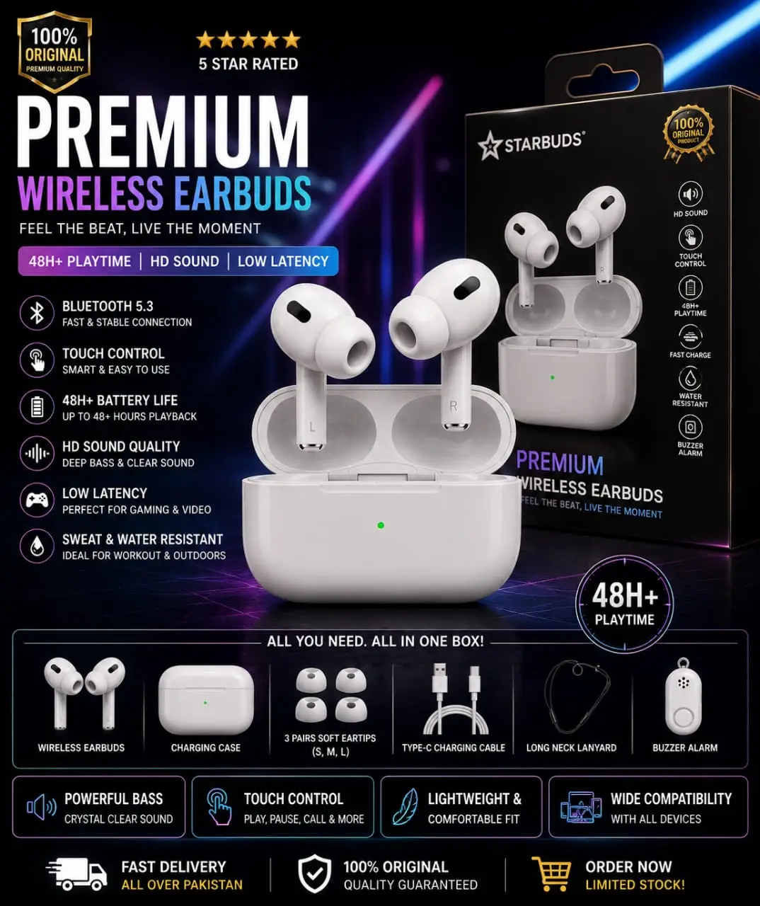 Pro 2 Wireless Earbuds Touch Control Buzzer Case Pods