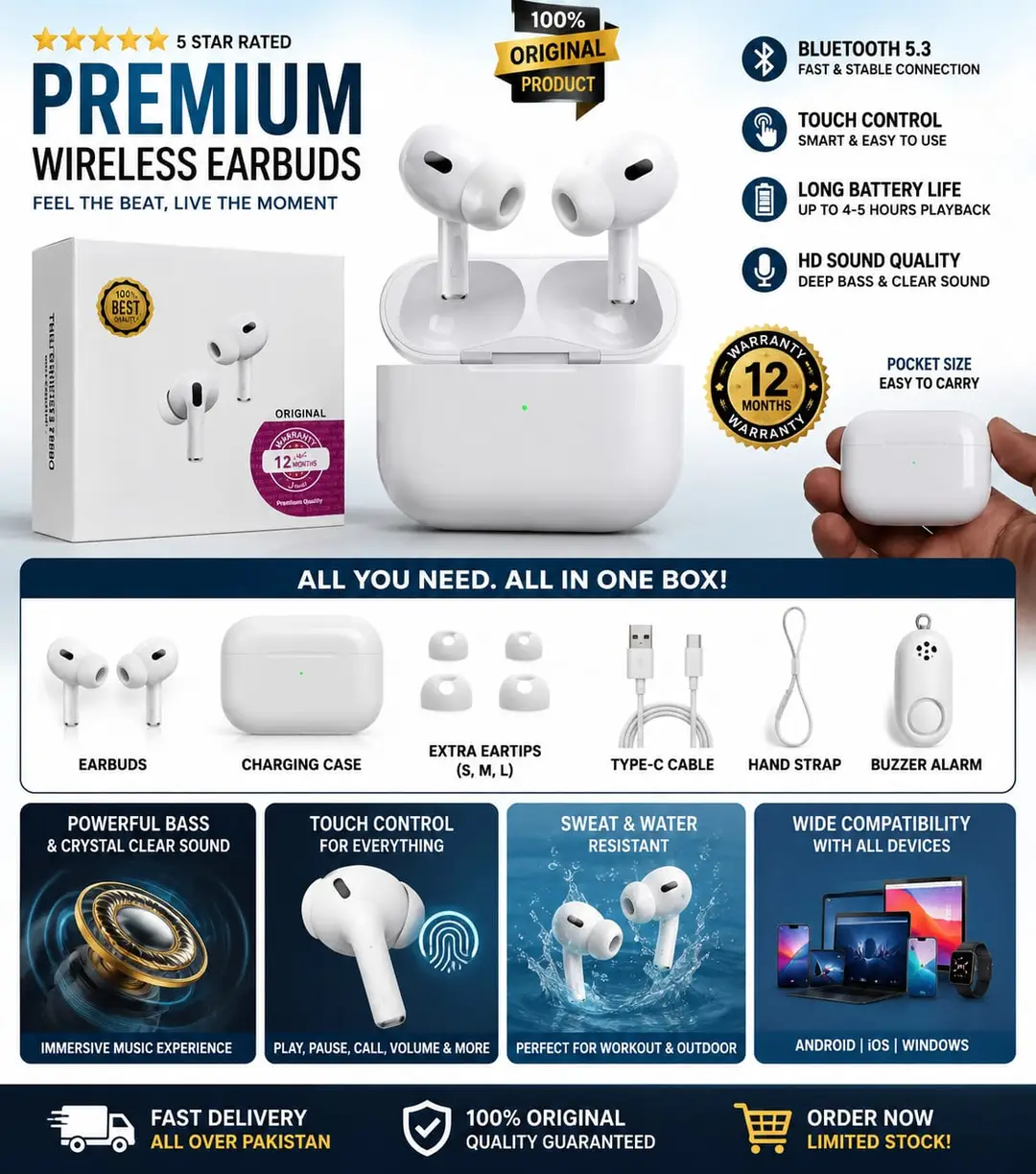 Mega Offer Pack of 2 Pro 2 Earbuds Smart Buzzer Case