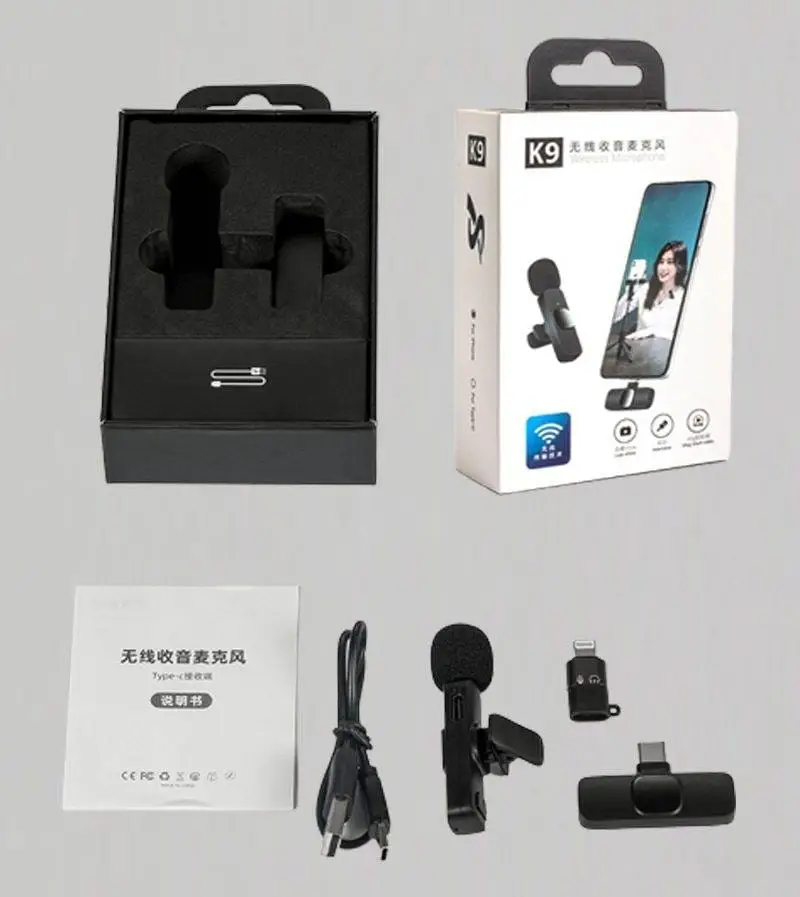 Dual Wireless Mic K9 Collar Lapel Microphone Type C