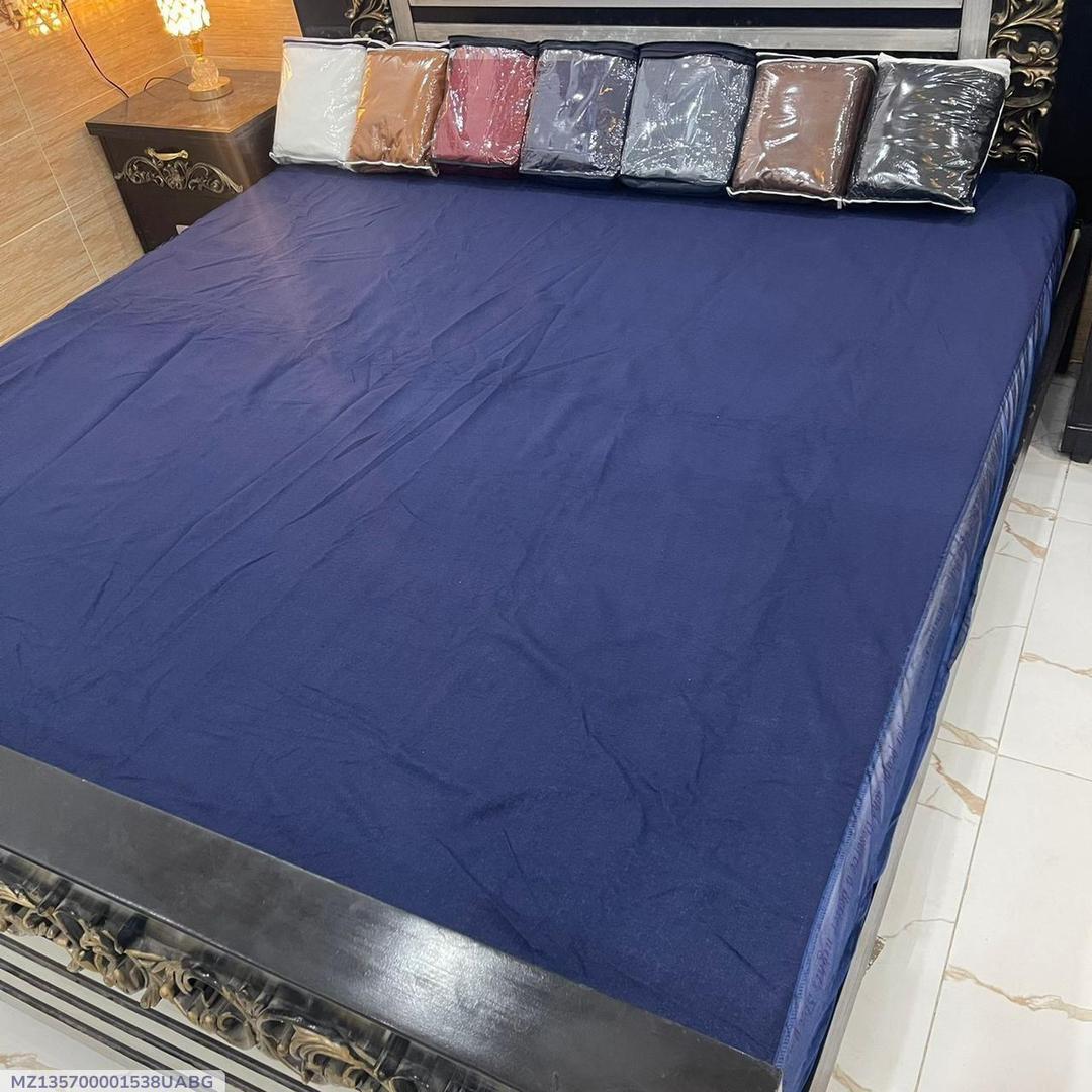 Premium Terry Cotton Mattress Cover Blue Waterproof Double Bed
