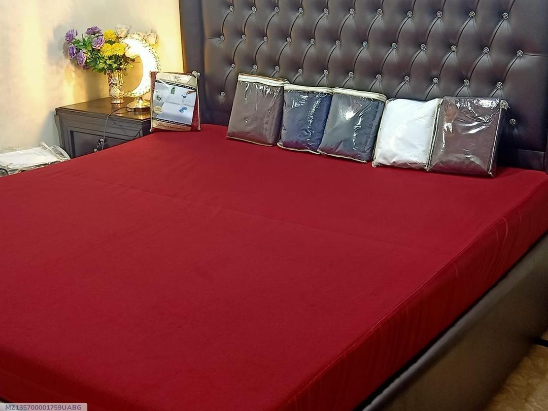 Premium Terry Cotton Waterproof Mattress Cover Red Double Bed