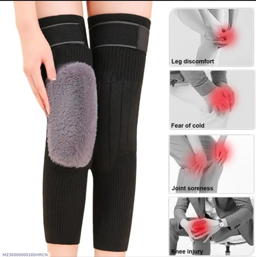 Unisex Wool Knee Warmers Black Gray Fleece Pad