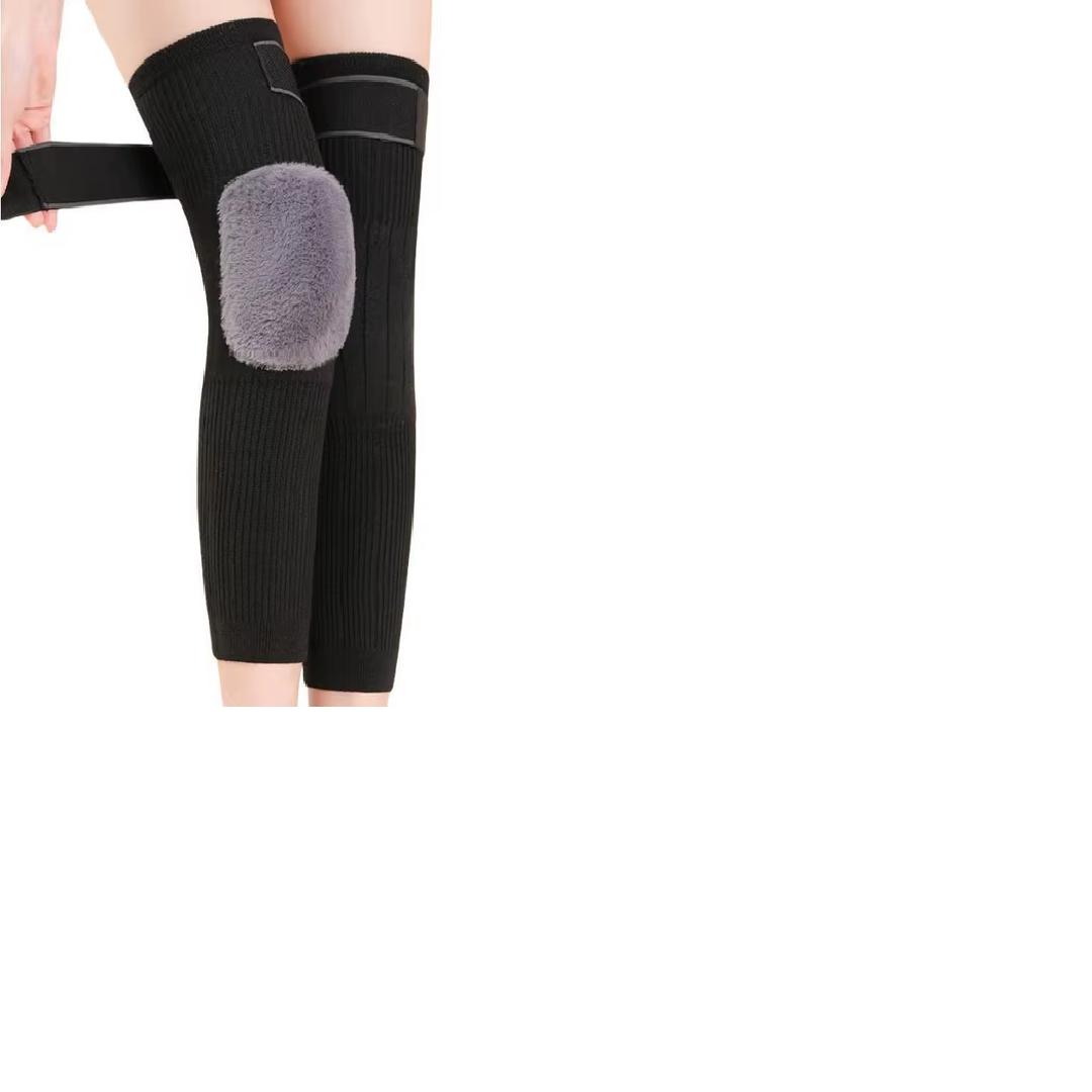 Unisex Wool Knee Warmers Black Gray Fleece Pad