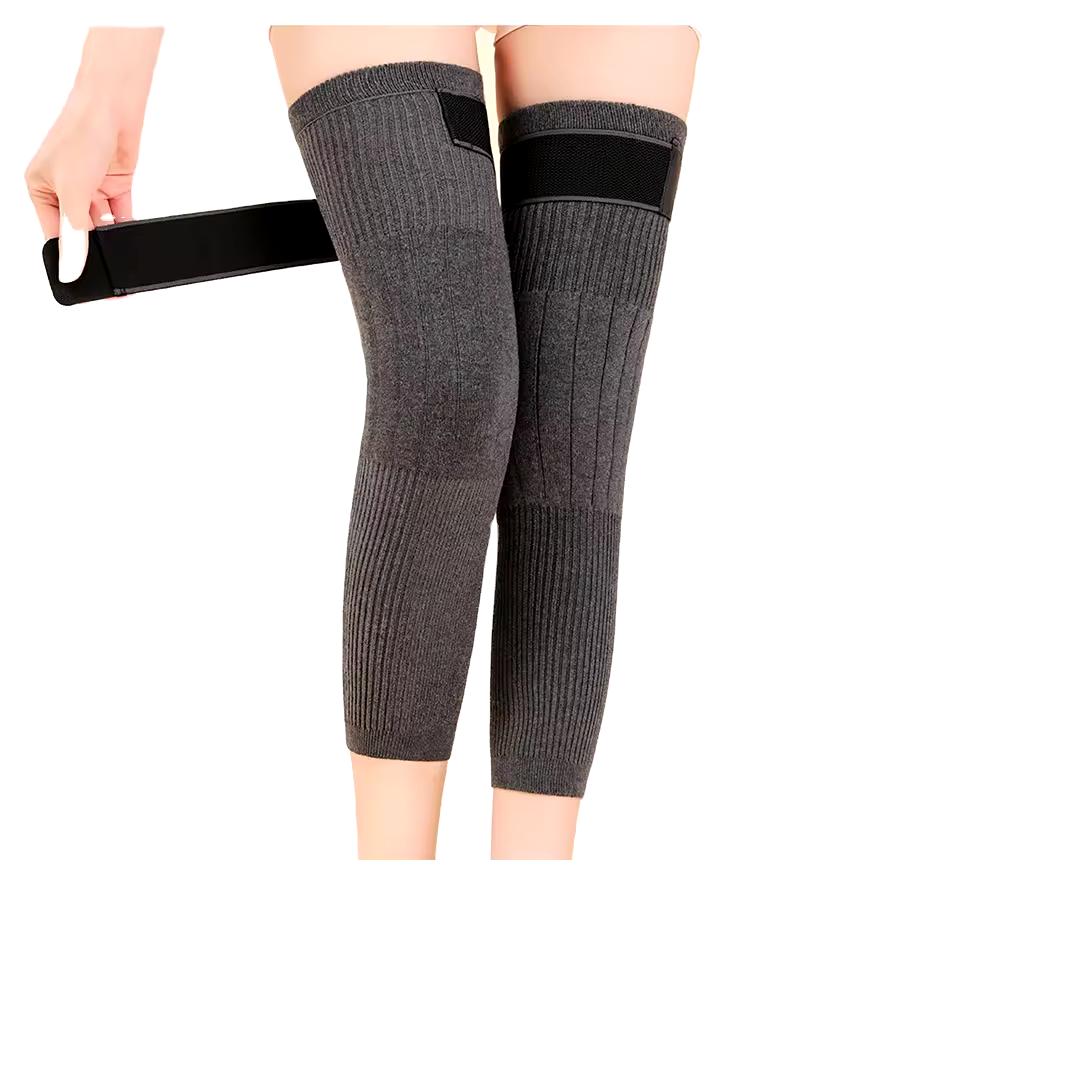 Unisex Wool Knee Warmers Black Gray Fleece Pad