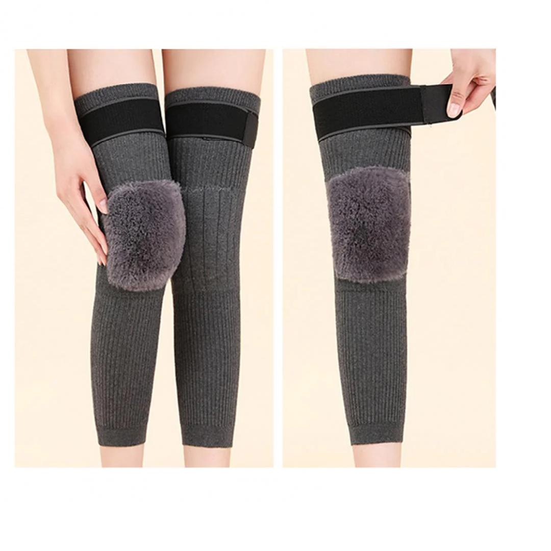 Unisex Wool Knee Warmers Black Gray Fleece Pad
