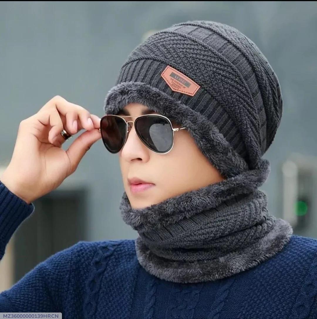 Wool Textured Beanie & Neck Warmer Set for Men Women Winter