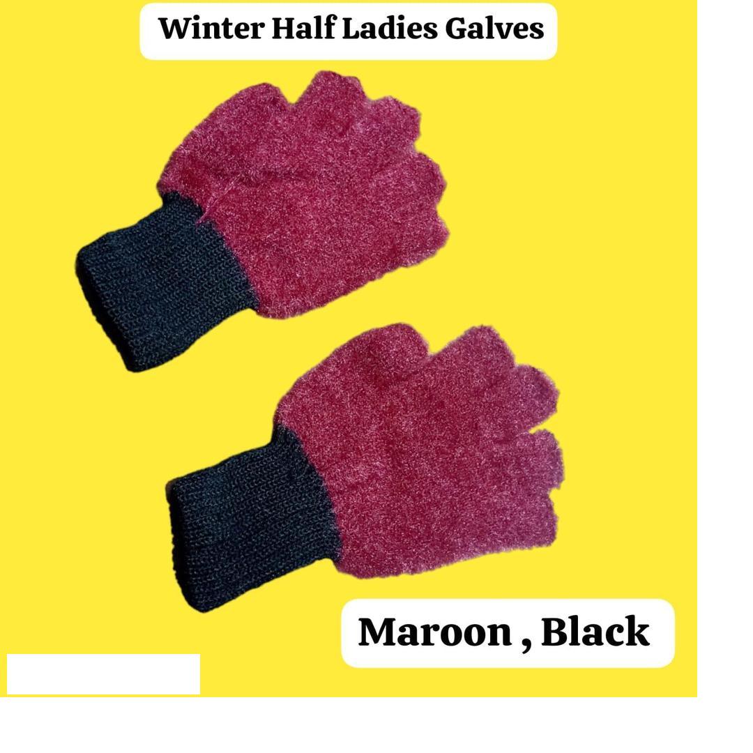 Wool Fingerless Gloves Maroon Black Winter Warm Pakistan