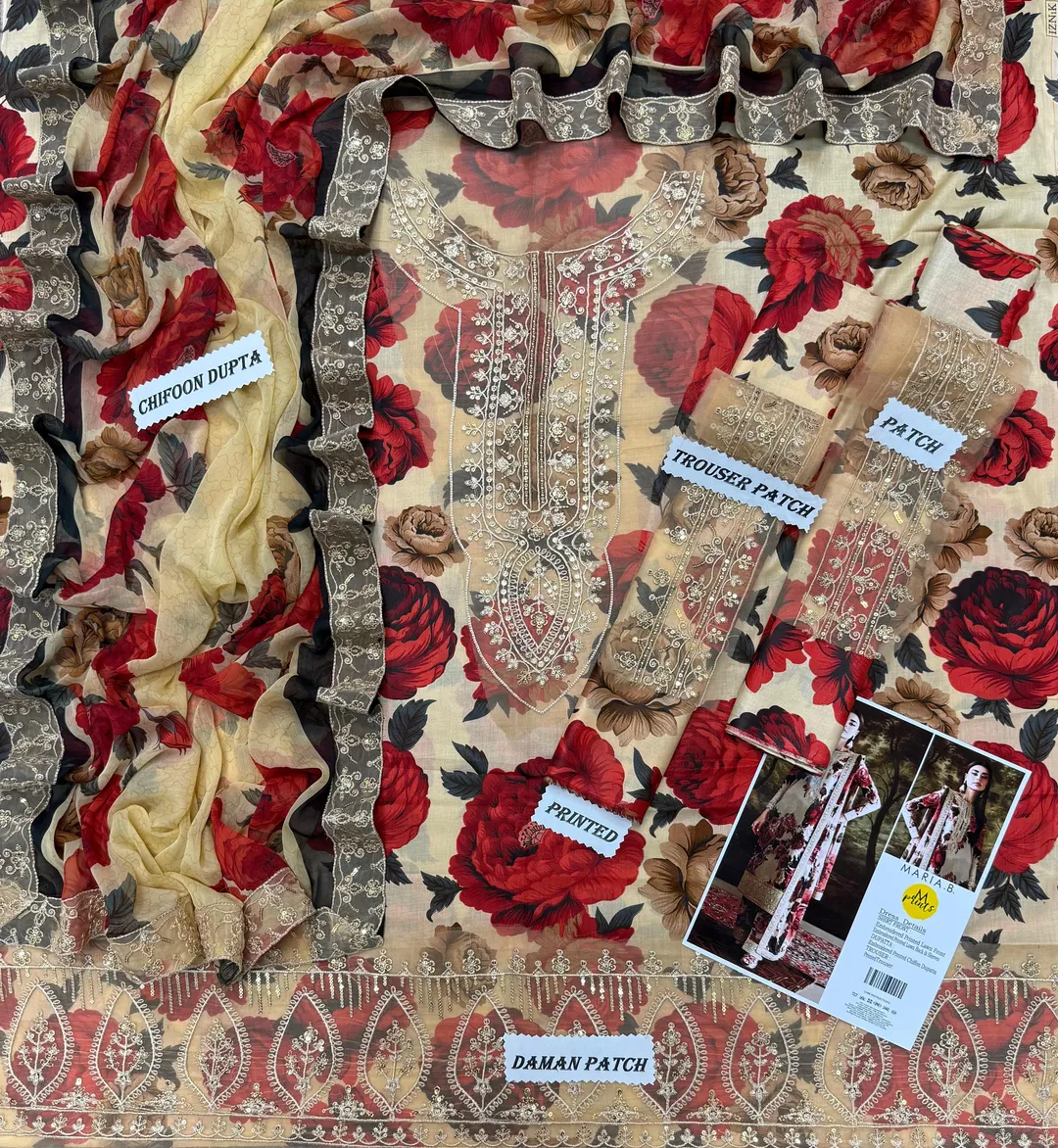 3 Pcs Women's Unstitched Embroidered Suit