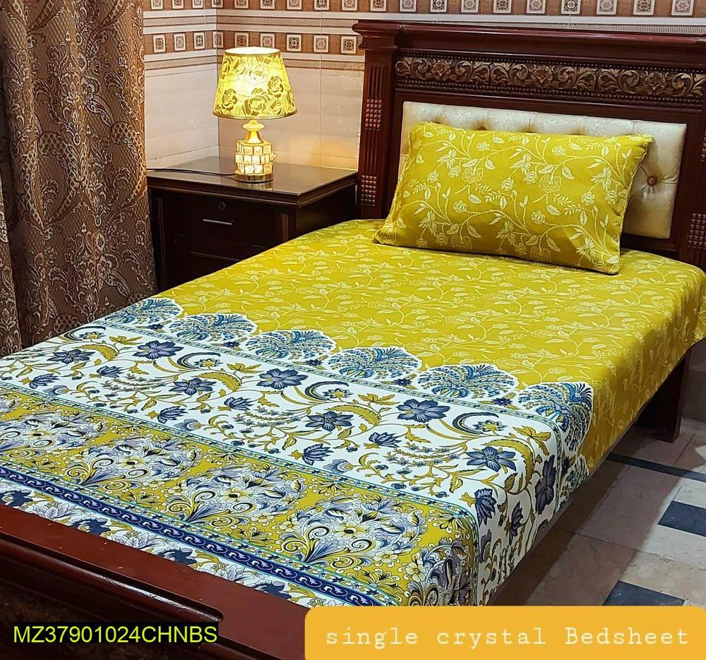 Single Crystal Bedsheet Cotton Blue Yellow Floral 60x90