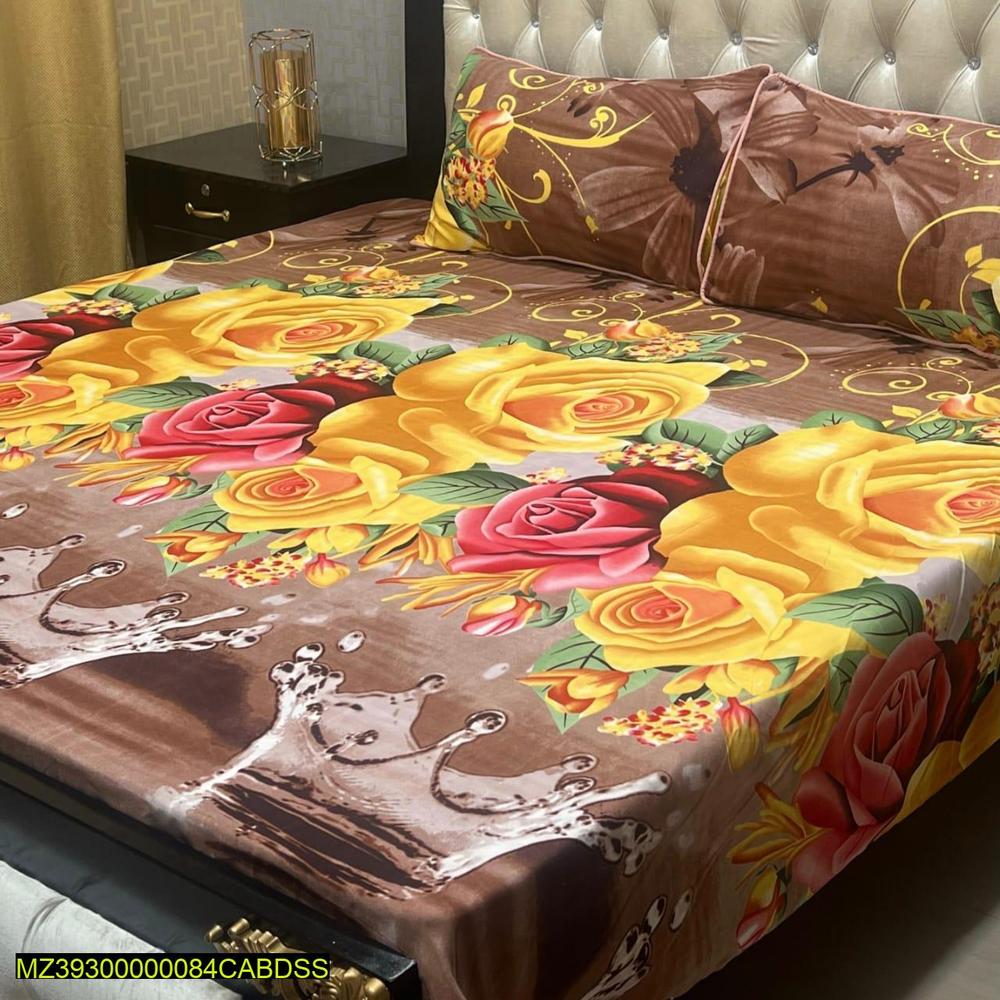 Crystal Cotton Floral Bed Sheet Set Double Bed Yellow Red Roses