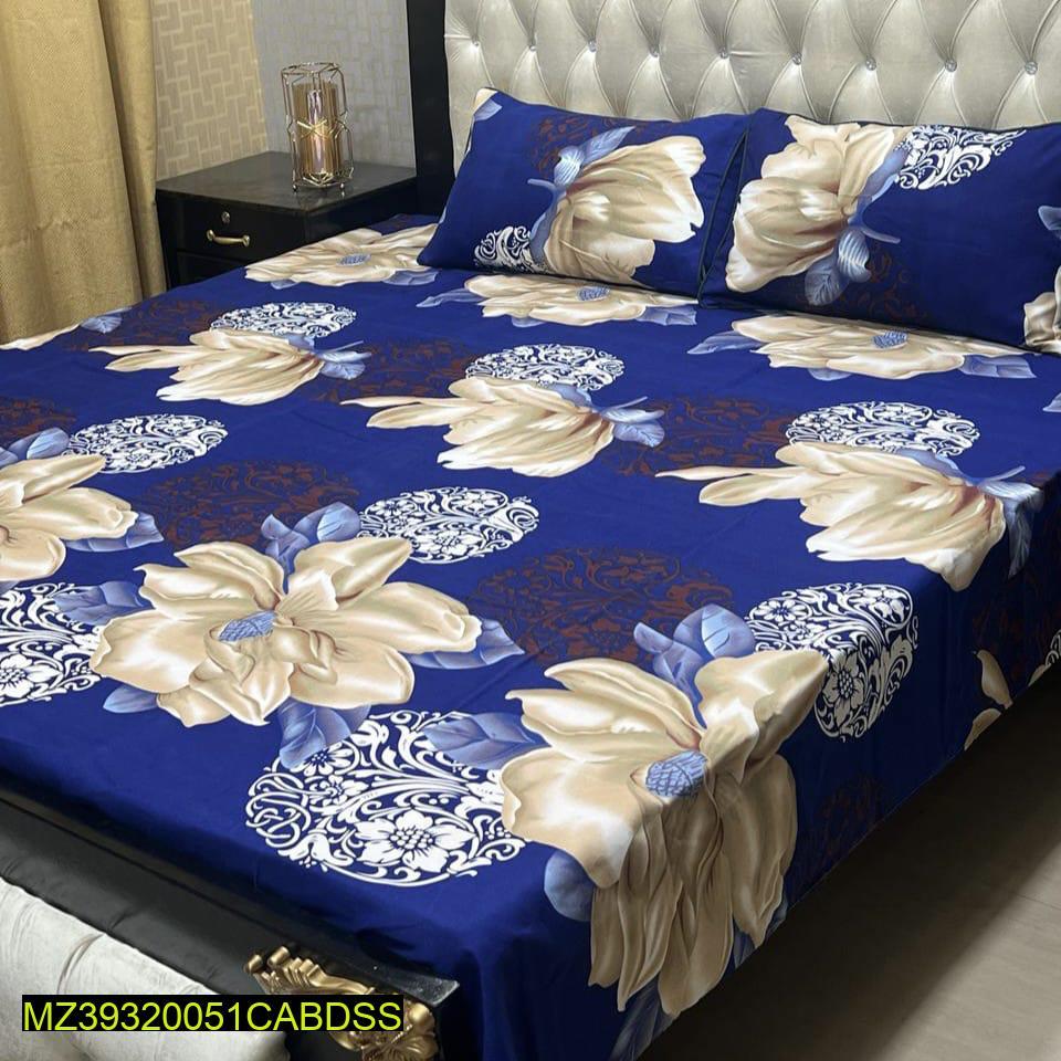 Crystal Cotton Royal Blue Floral Bedsheet Set for Pakistani Homes