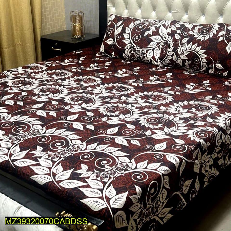 Crystal Cotton Printed Double Bedsheet Set Burgundy White Floral