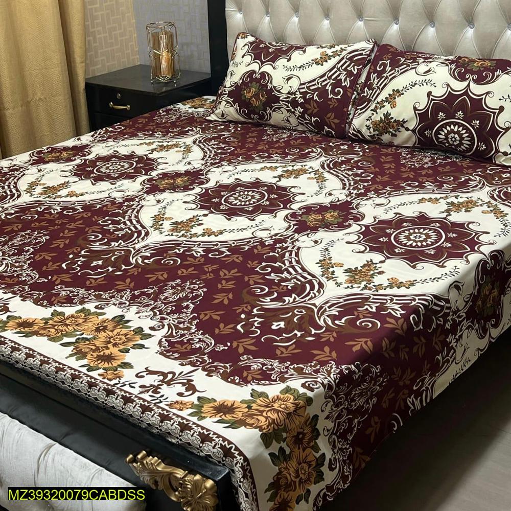Crystal Cotton Double Bedsheet Set Burgundy Cream Floral 94x88"