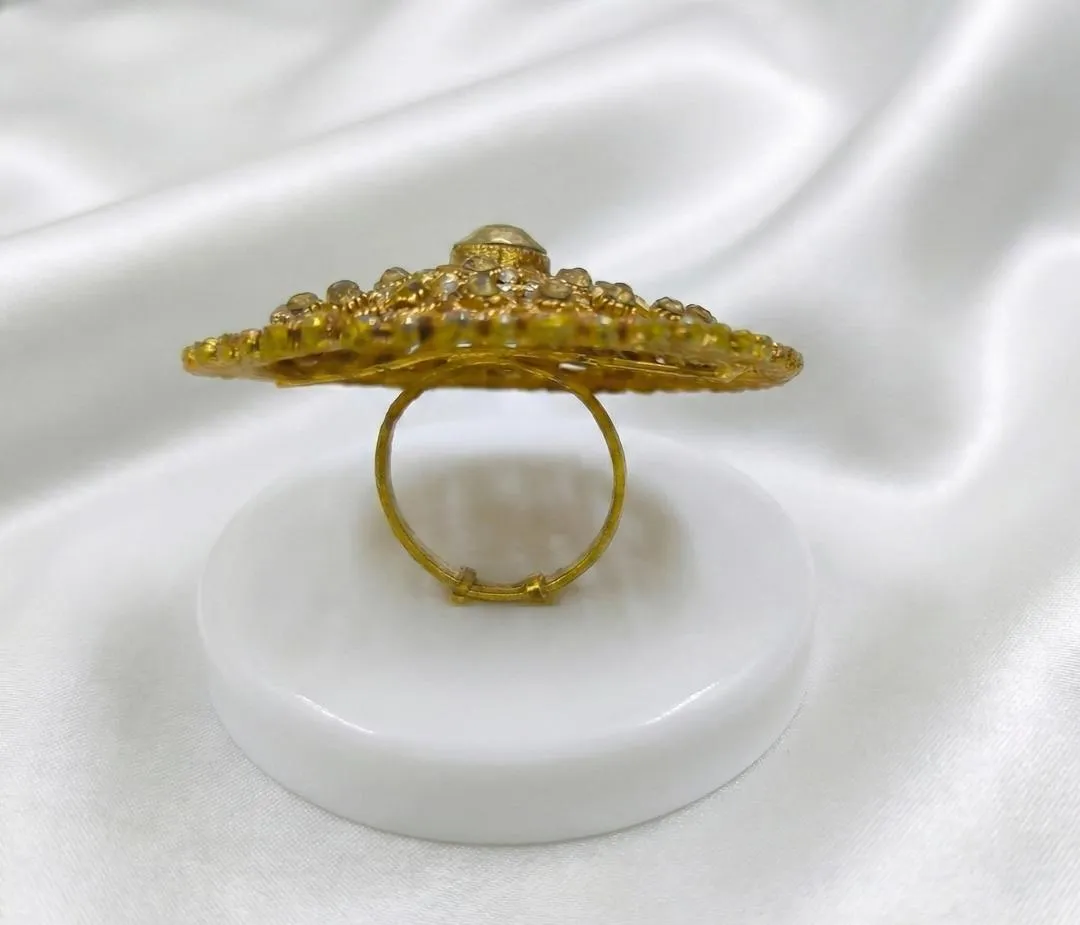 Golden Adjustable Ring for Women Wedding Partywear Elegant Islamic Design