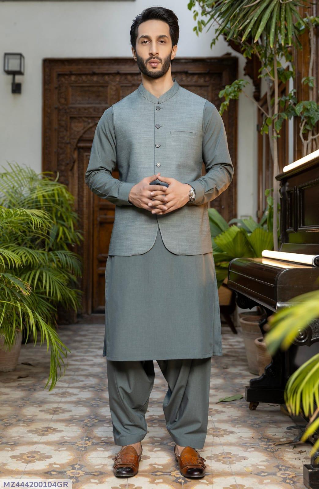Men’s Unstitched Wool Plain Suit