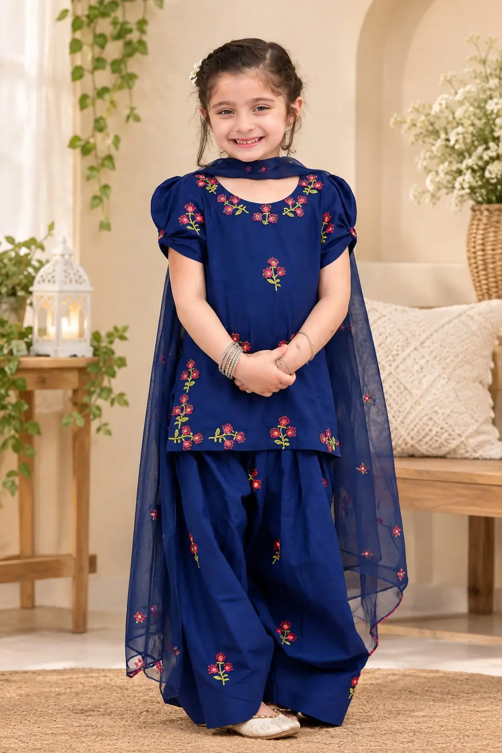 3 Pcs Girl's Dhanak Embroidered Unstitched Suit
