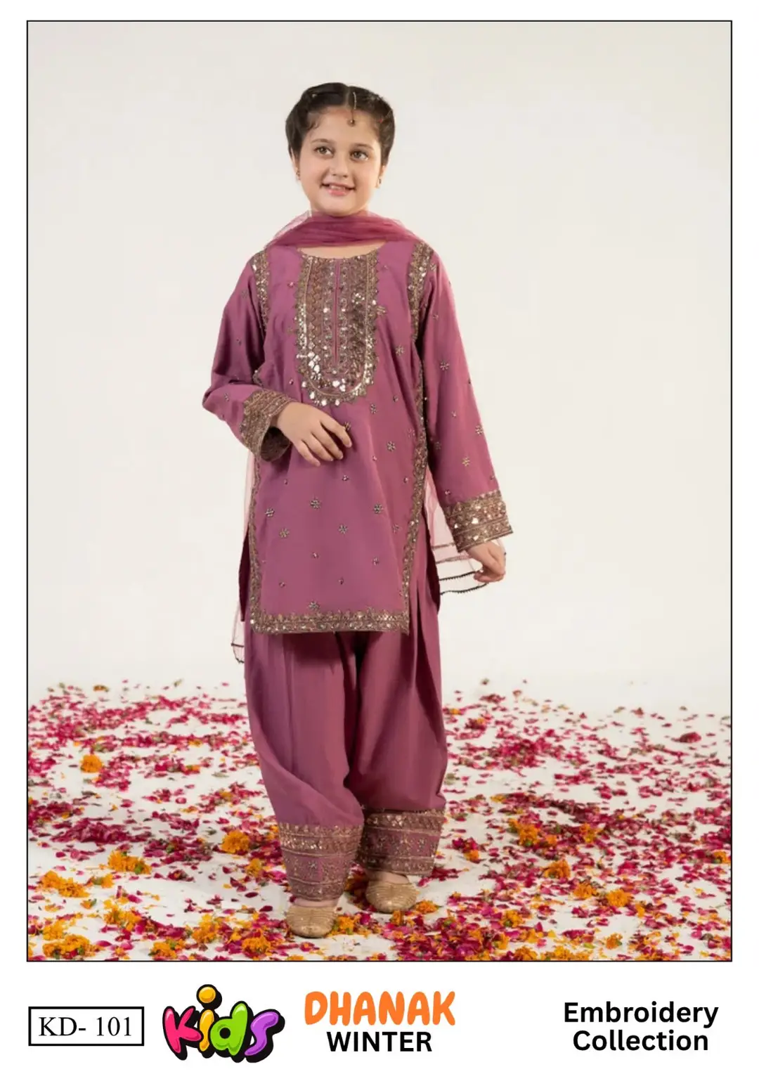 3 Pcs Girl's Dhanak Embroidered Unstitched Suit