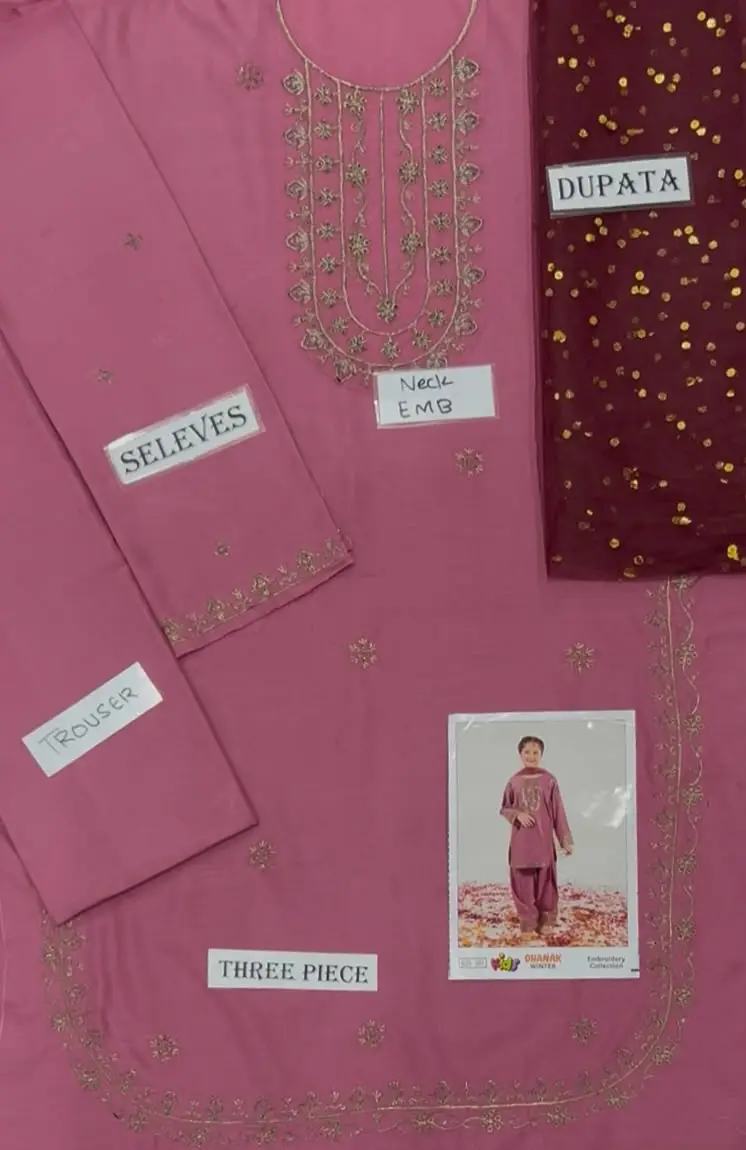 3 Pcs Girl's Dhanak Embroidered Unstitched Suit
